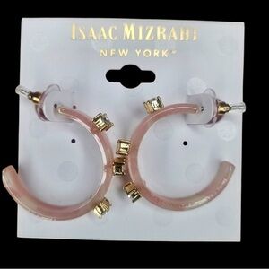 ISAAC MIZRAHI Rhinestone And Pink Acrylic Hoop Earrings NWT‎